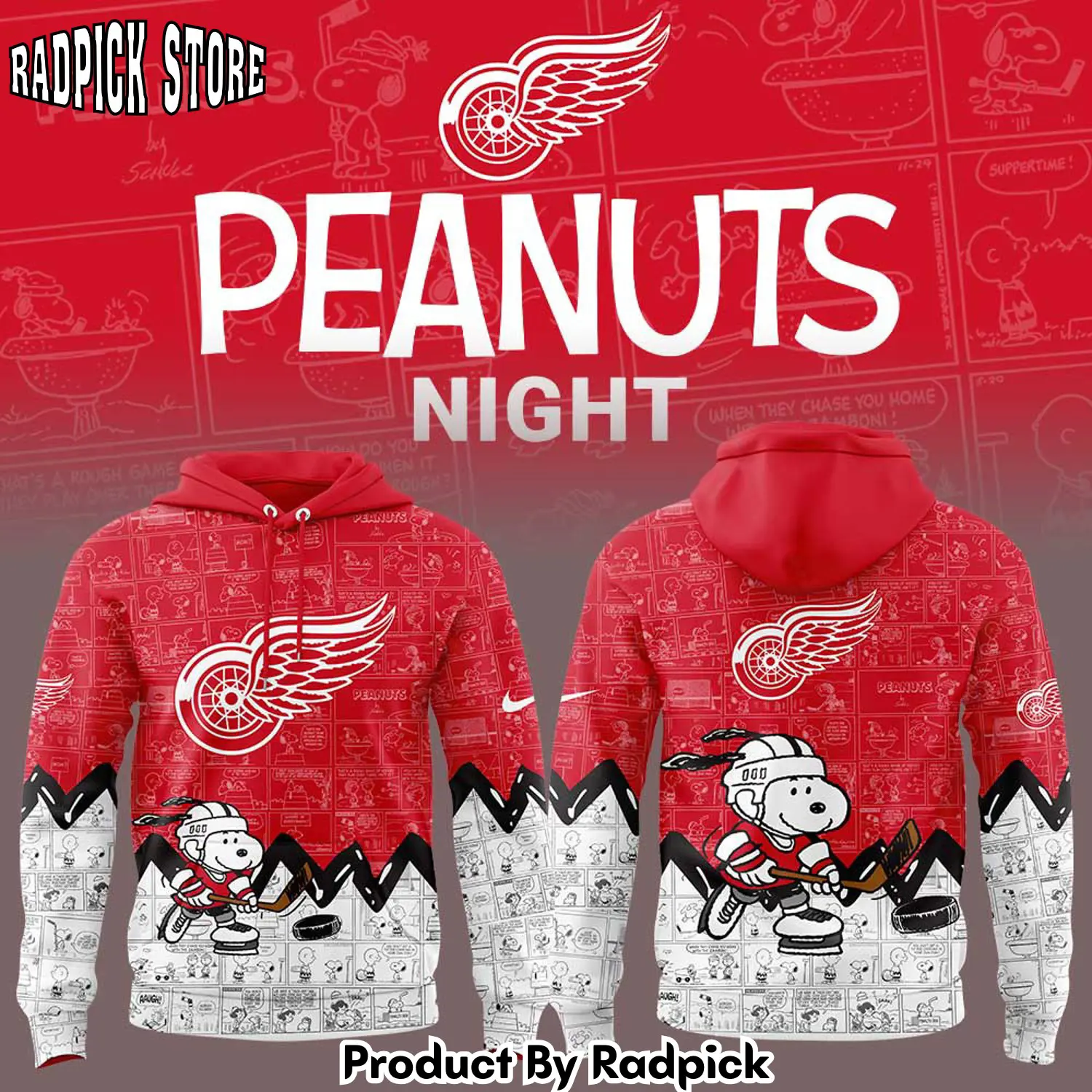 Detroit red wings anniversary of peanuts hoodie joggers hoodie and long pants set rp291773